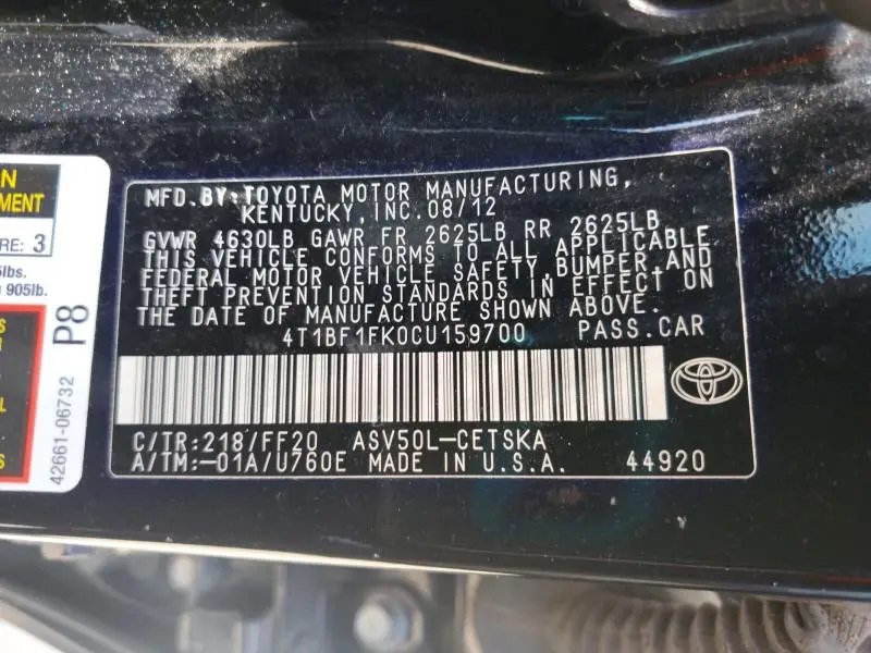 2012 TOYOTA CAMRY SE SPORT LIMITED EDITION  