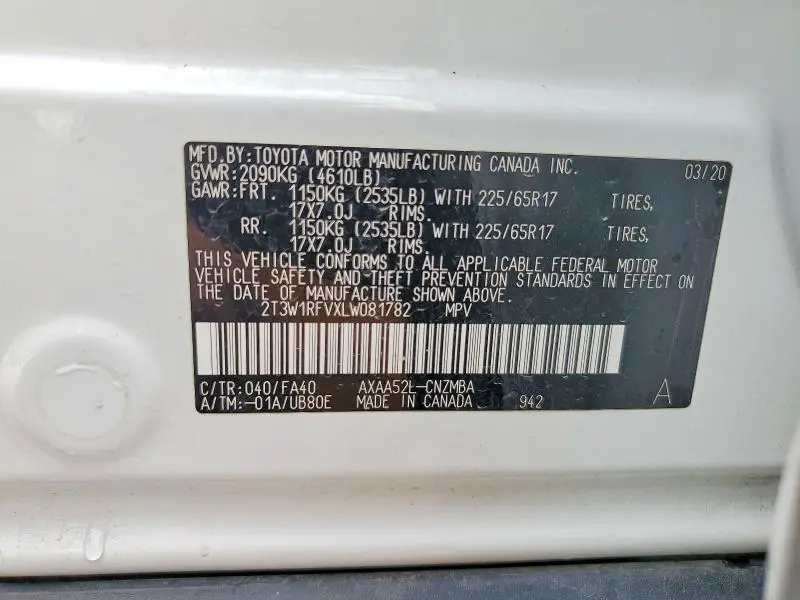 2020 TOYOTA RAV4 XLE  