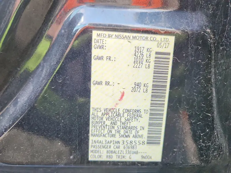 2017 NISSAN ALTIMA 2.5 S  