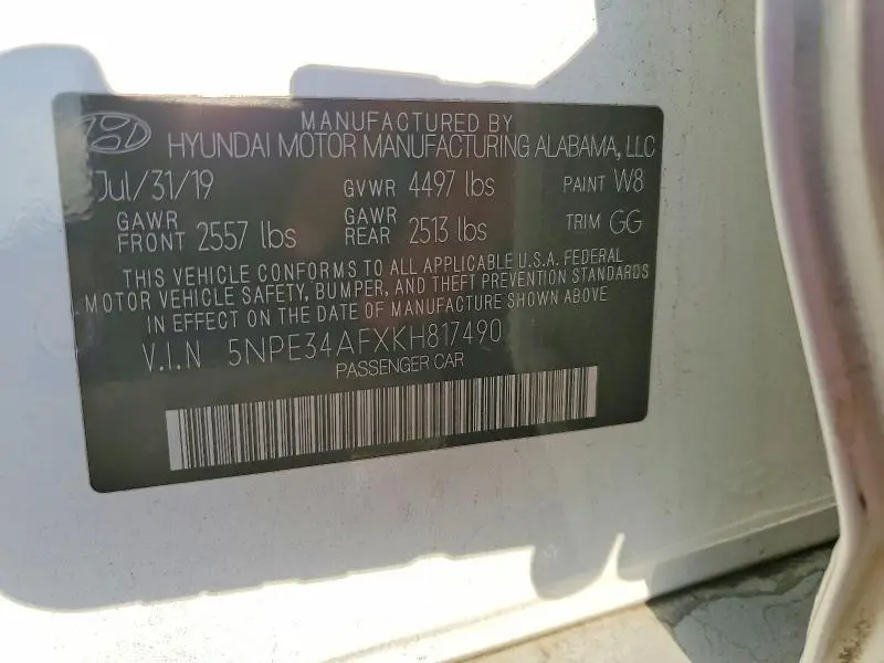 2019 HYUNDAI SONATA SEL  