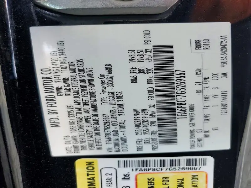 2016 FORD MUSTANG GT  