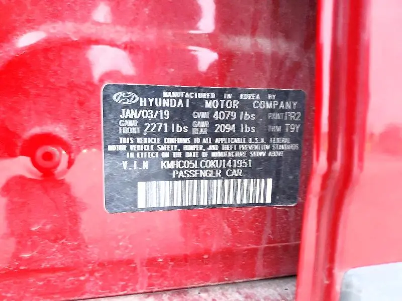 2019 HYUNDAI IONIQ LIMITED  