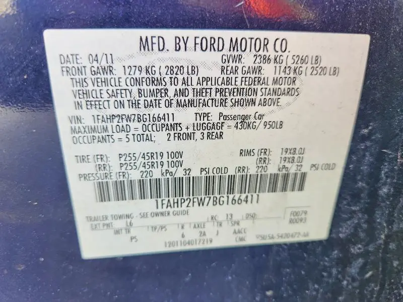 2011 FORD TAURUS LIMITED  