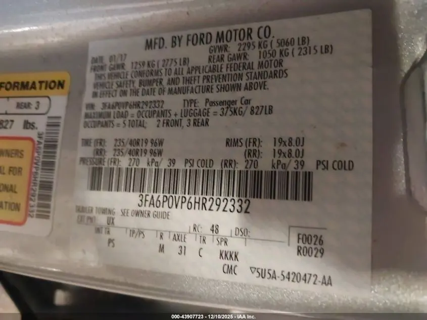 2017 FORD FUSION SPORT