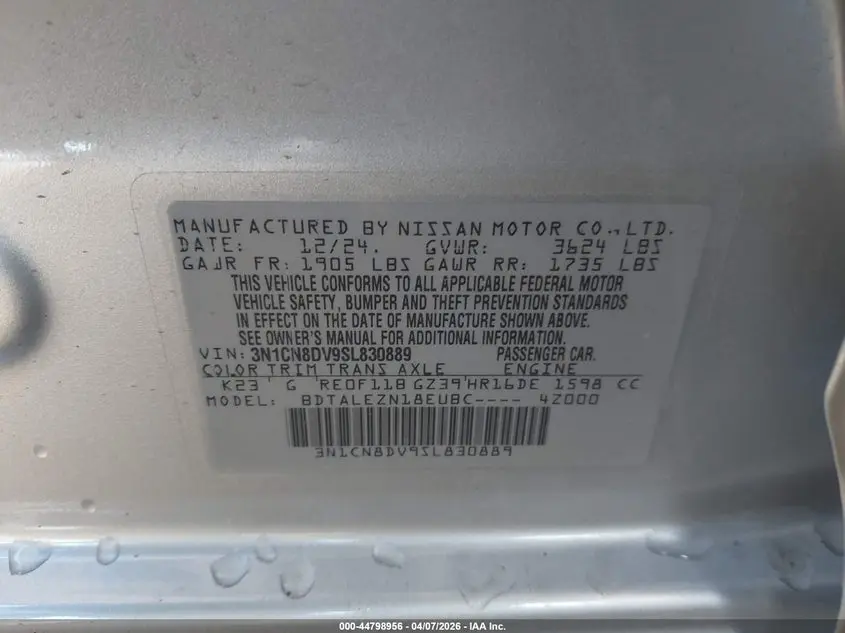 2025 NISSAN VERSA 1.6 S