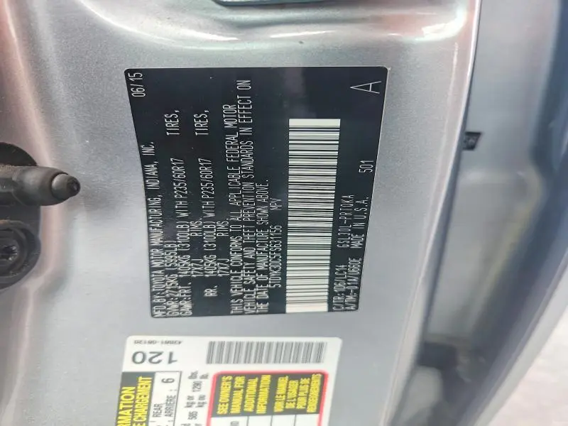 2015 TOYOTA SIENNA XLE 8-PASSENGER  