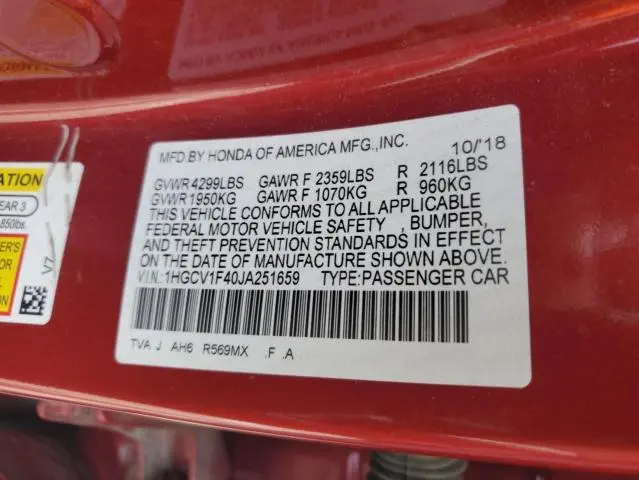 2018 HONDA ACCORD EX  