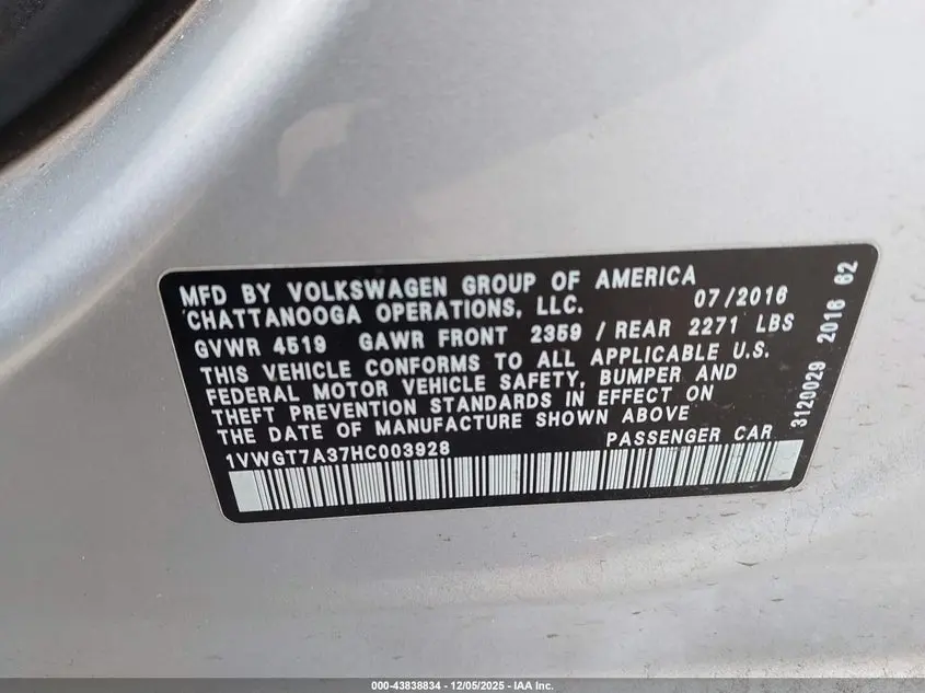 2017 VOLKSWAGEN PASSAT 1.8T SE