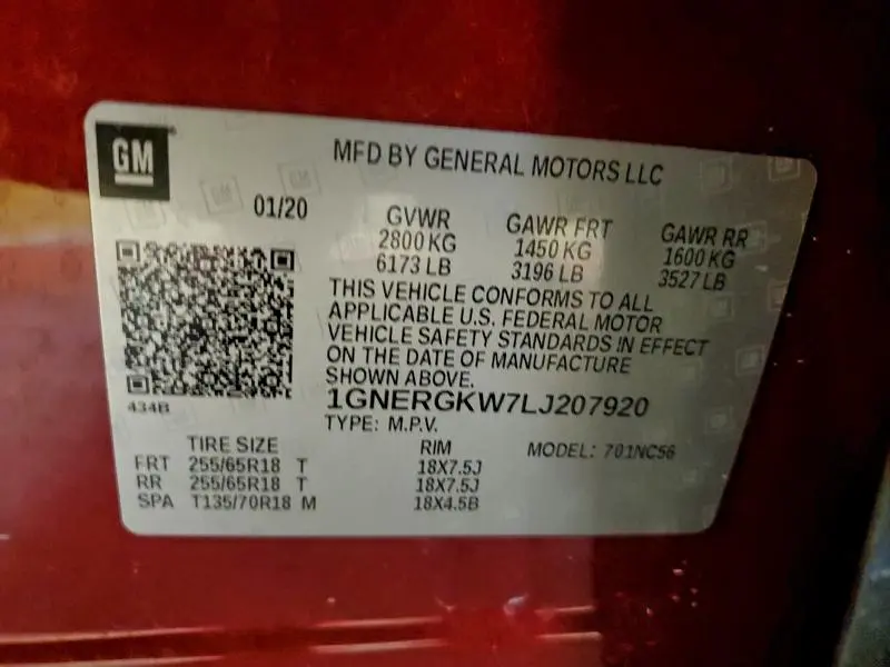 2020 CHEVROLET TRAVERSE LT  