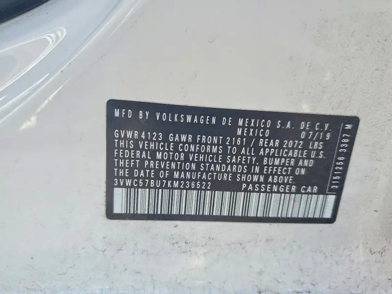 2019 VOLKSWAGEN JETTA S  