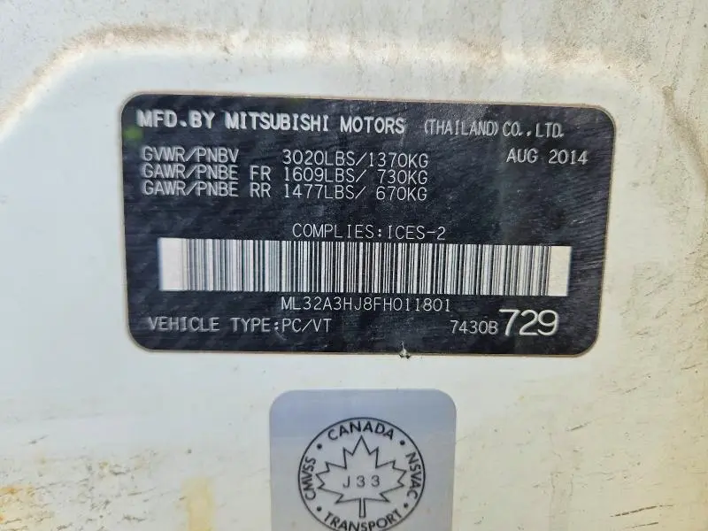 2015 MITSUBISHI MIRAGE DE  