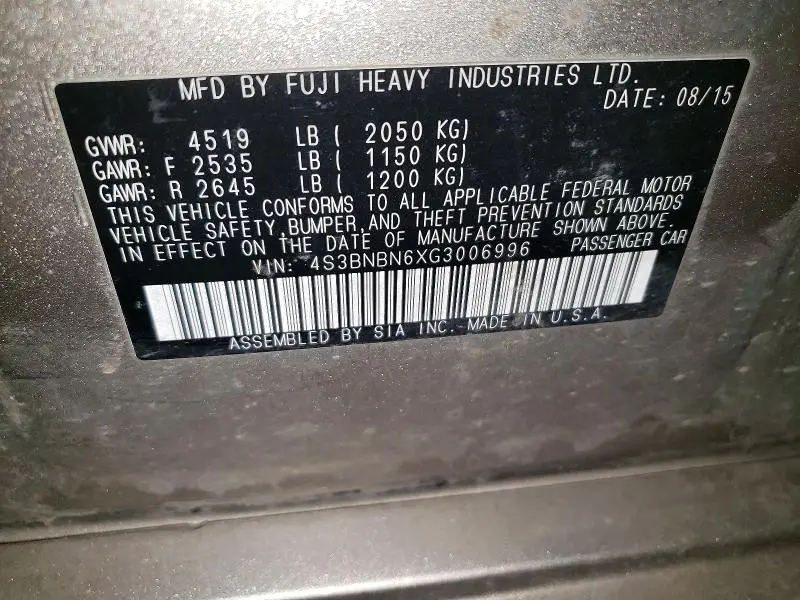 2016 SUBARU LEGACY 2.5I LIMITED  