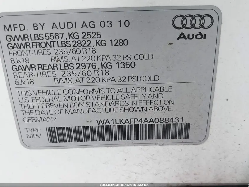 2010 AUDI Q5 3.2 PREMIUM