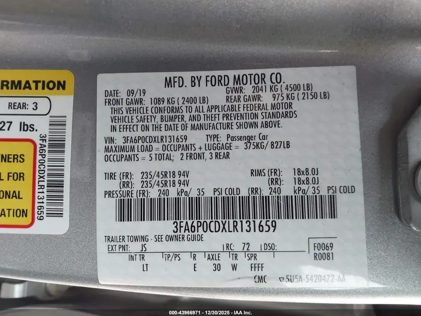 2020 FORD FUSION SEL