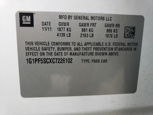 2012 CHEVROLET CRUZE LT  