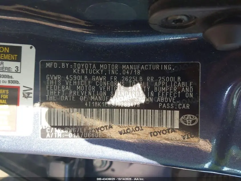 2018 TOYOTA AVALON XLE PREMIUM