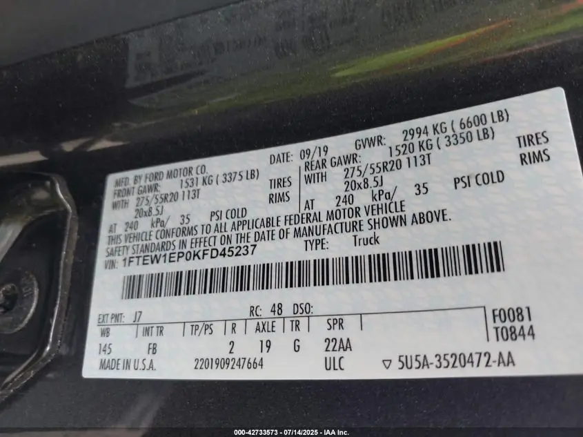 2019 FORD F-150 XLT