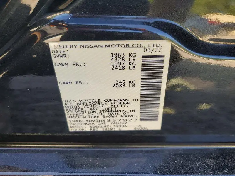 2022 NISSAN ALTIMA SV  