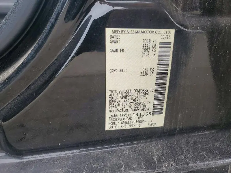 2019 NISSAN ALTIMA PLATINUM  