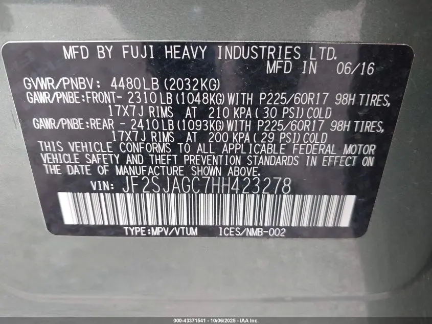 2017 SUBARU FORESTER 2.5I PREMIUM