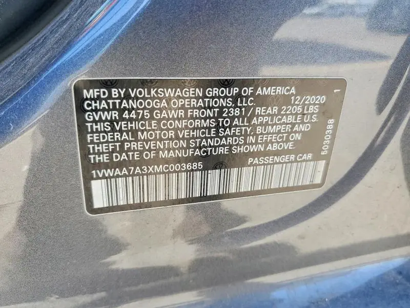 2021 VOLKSWAGEN PASSAT S  