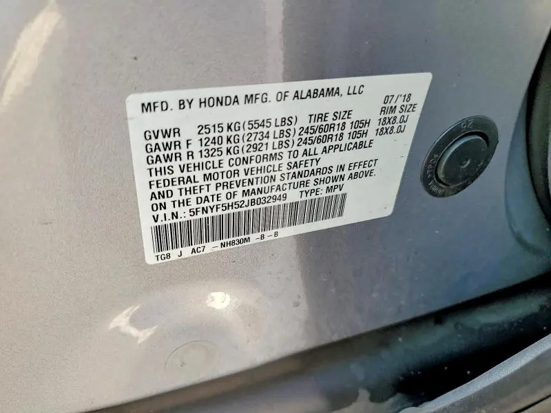 2018 HONDA PILOT EXL  