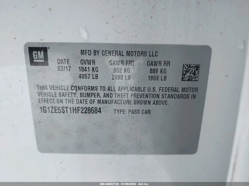 2017 CHEVROLET MALIBU 1LT