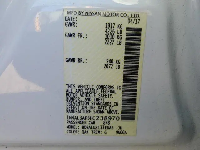 2017 NISSAN ALTIMA 2.5  