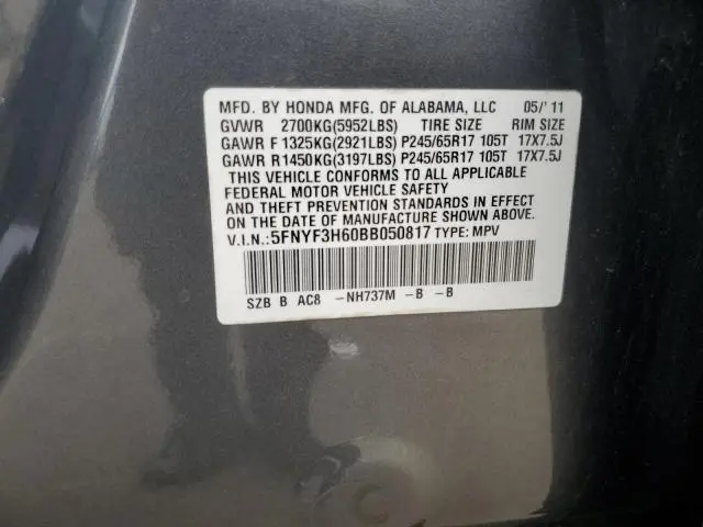 2011 HONDA PILOT EXL  