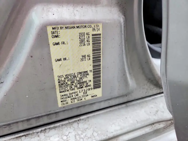 2015 NISSAN ALTIMA 2.5 S  