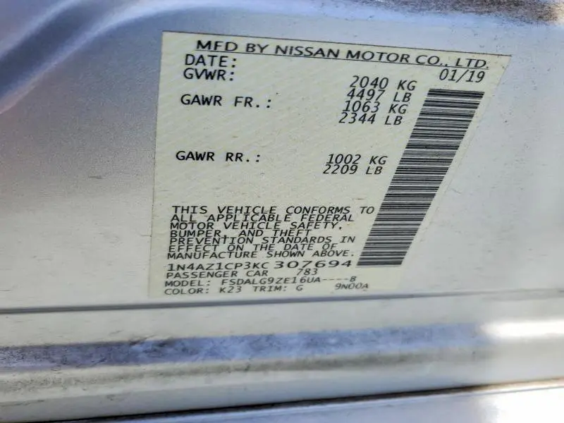 2019 NISSAN LEAF SL  