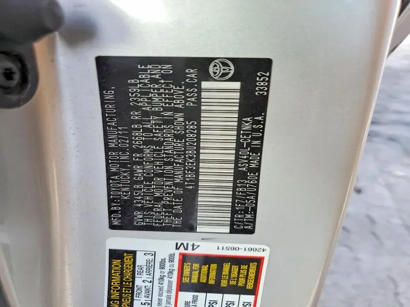 2011 TOYOTA CAMRY BASE  