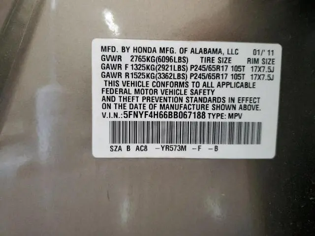 2011 HONDA PILOT EXL  