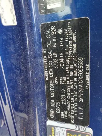 2019 KIA FORTE FE  