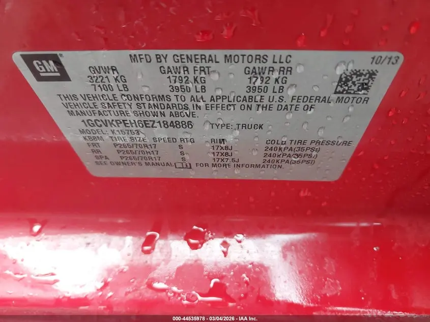 2014 CHEVROLET SILVERADO 1500 WORK TRUCK 1WT