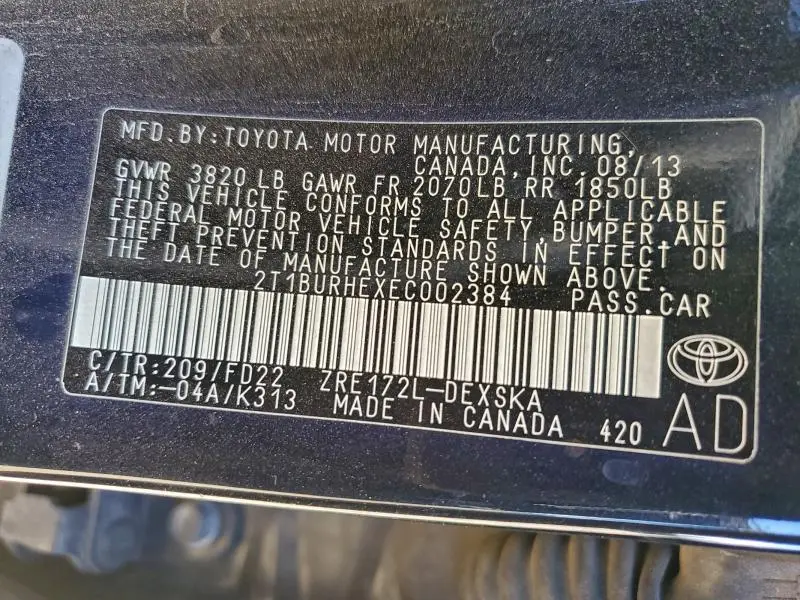 2014 TOYOTA COROLLA L  