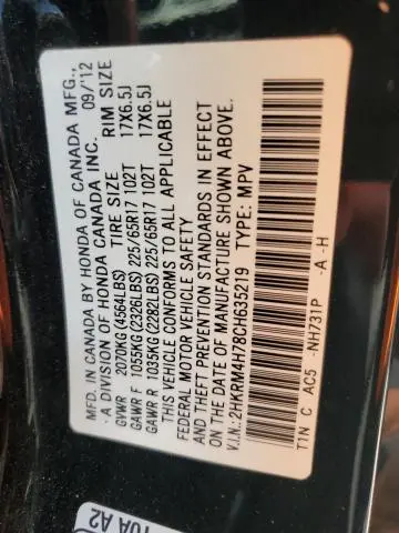 2012 HONDA CR-V EXL  