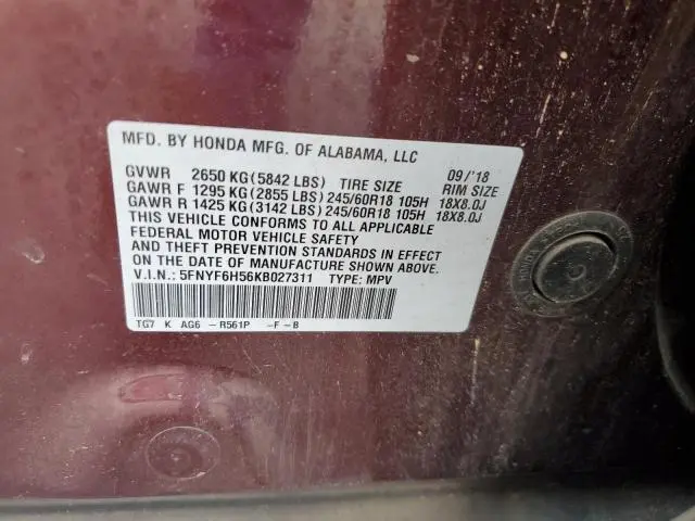 2019 HONDA PILOT EXL  