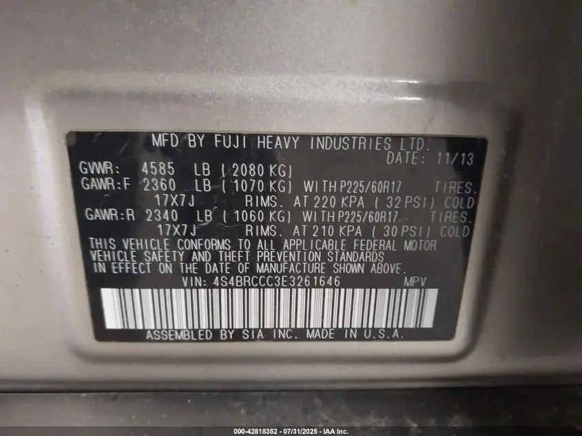 2014 SUBARU OUTBACK 2.5I PREMIUM