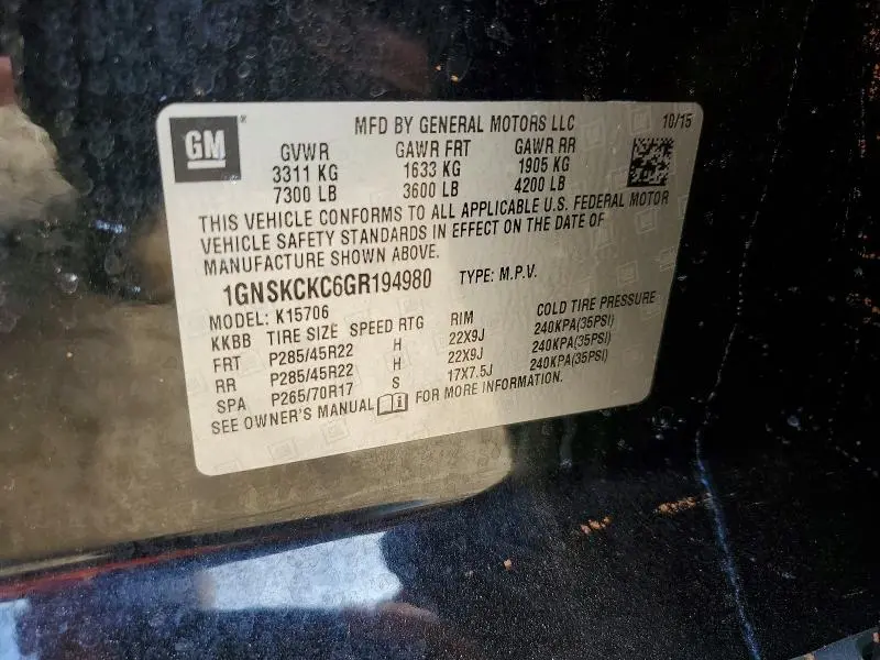 2016 CHEVROLET TAHOE K1500 LTZ  