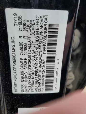 2019 HONDA ACCORD EX  