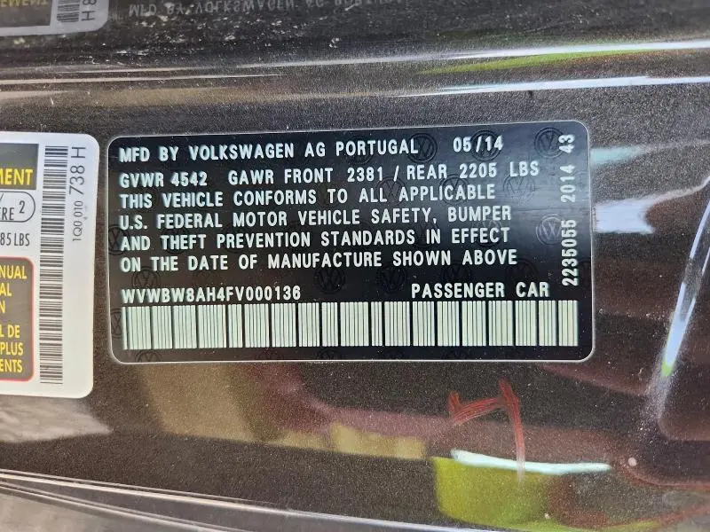 2015 VOLKSWAGEN EOS KOMFORT  