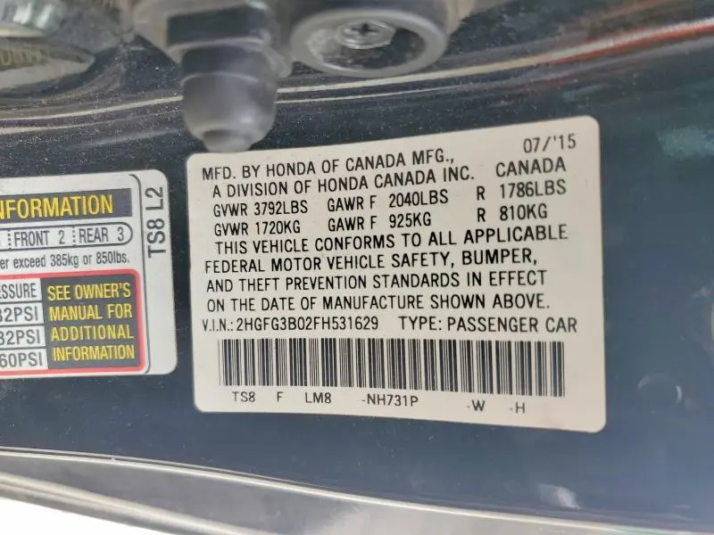 2015 HONDA CIVIC EXL  