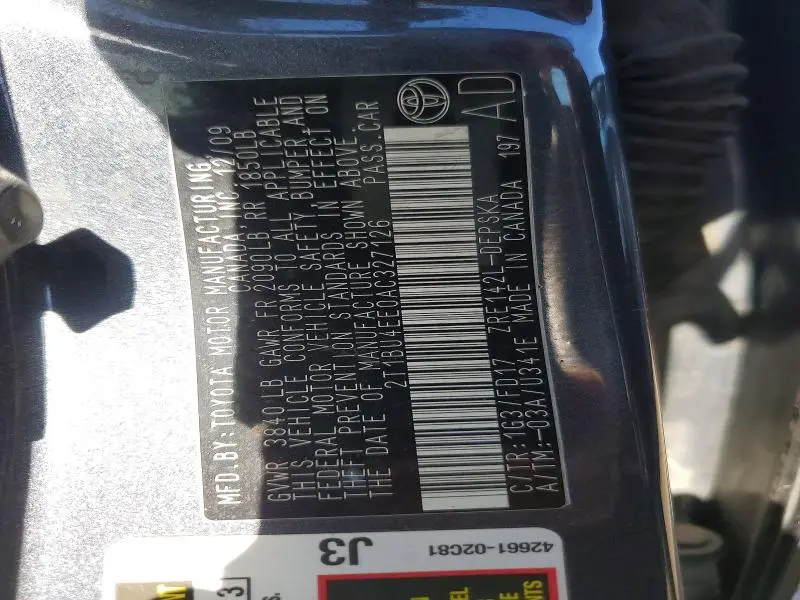 2010 TOYOTA COROLLA S  
