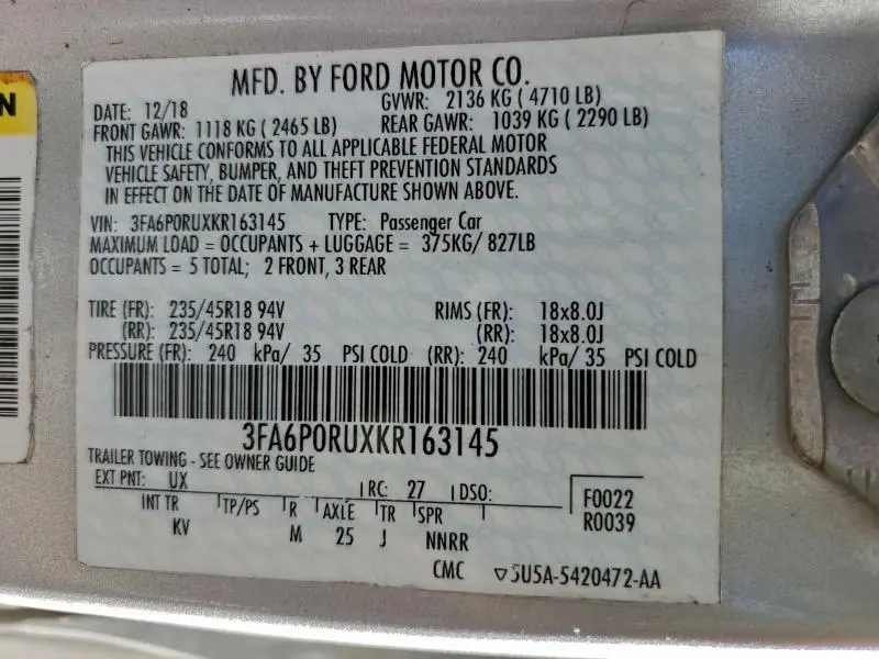 2019 FORD FUSION TITANIUM  