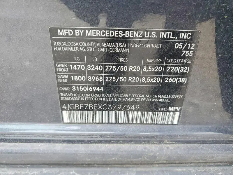 2012 MERCEDES-BENZ GL 450 4MATIC  