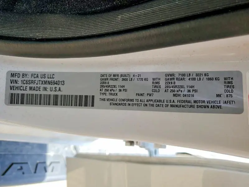 2021 RAM 1500 LARAMIE  