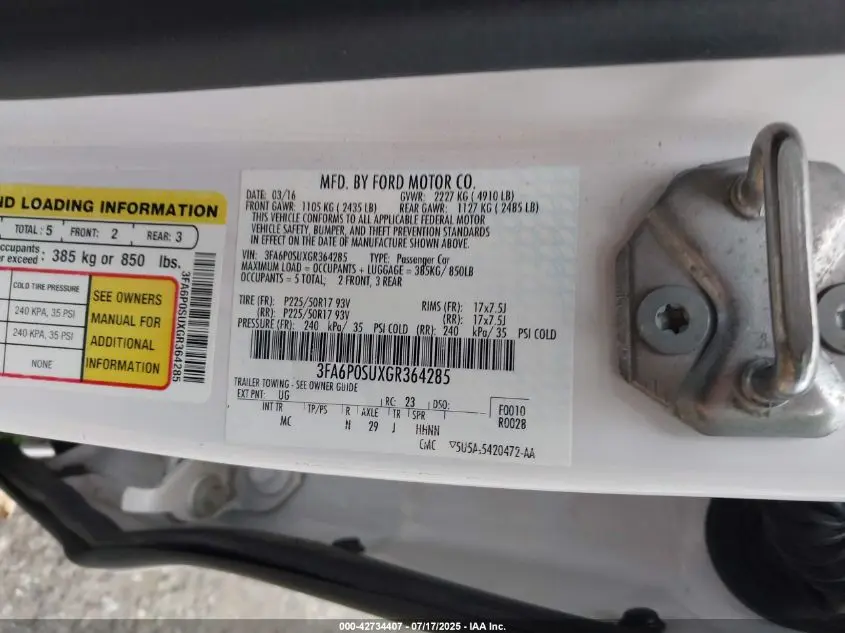 2016 FORD FUSION ENERGI TITANIUM