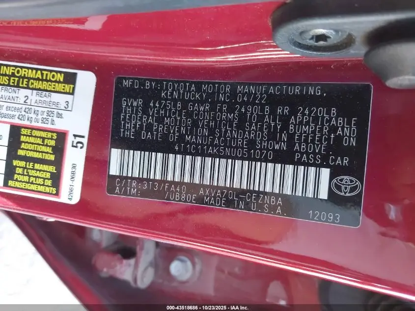 2022 TOYOTA CAMRY LE