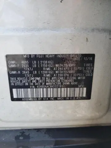 2017 SUBARU OUTBACK 2.5I  